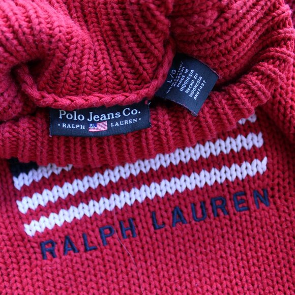 Ralph Lauren POLO Red embroidered flag American turtleneck tunic sweater RRL L - Picture 9 of 9